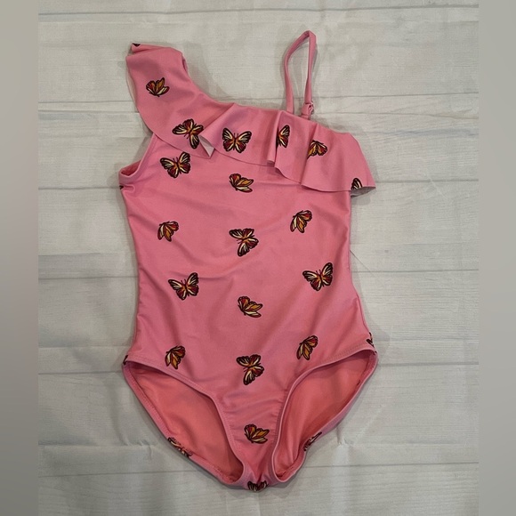 OLD NAVY Pink Butterfly One-Shoulder Swimsuit/size 8 - Picture 2 of 9